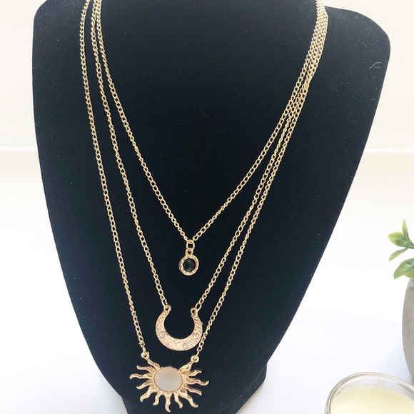 Layer Necklace Gold Silver Rose Gold Tone Moon Sun - Picture 2 of 7